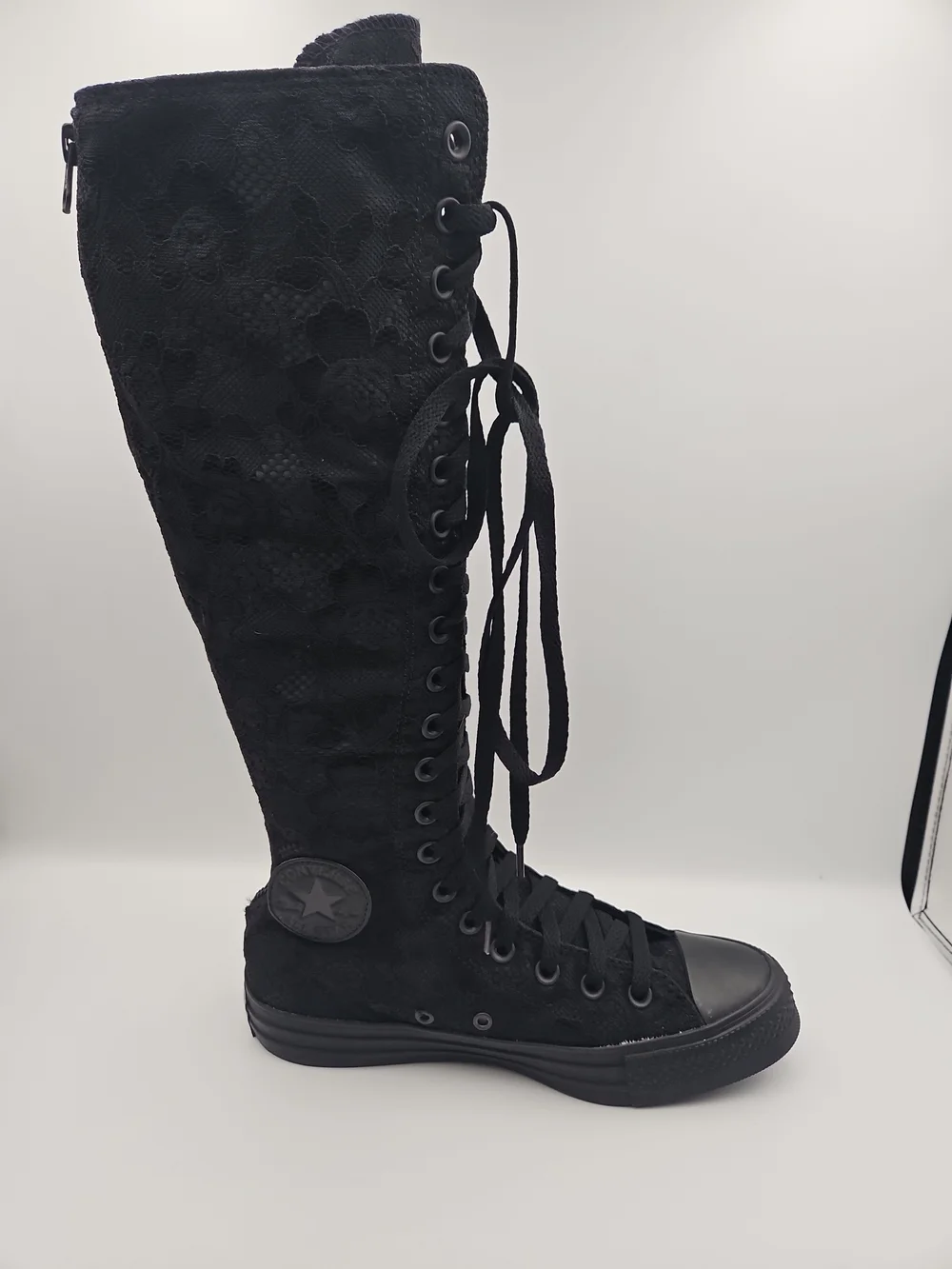 Converse Black Knee-High Lace-Up Lace-Overlay Sneakers